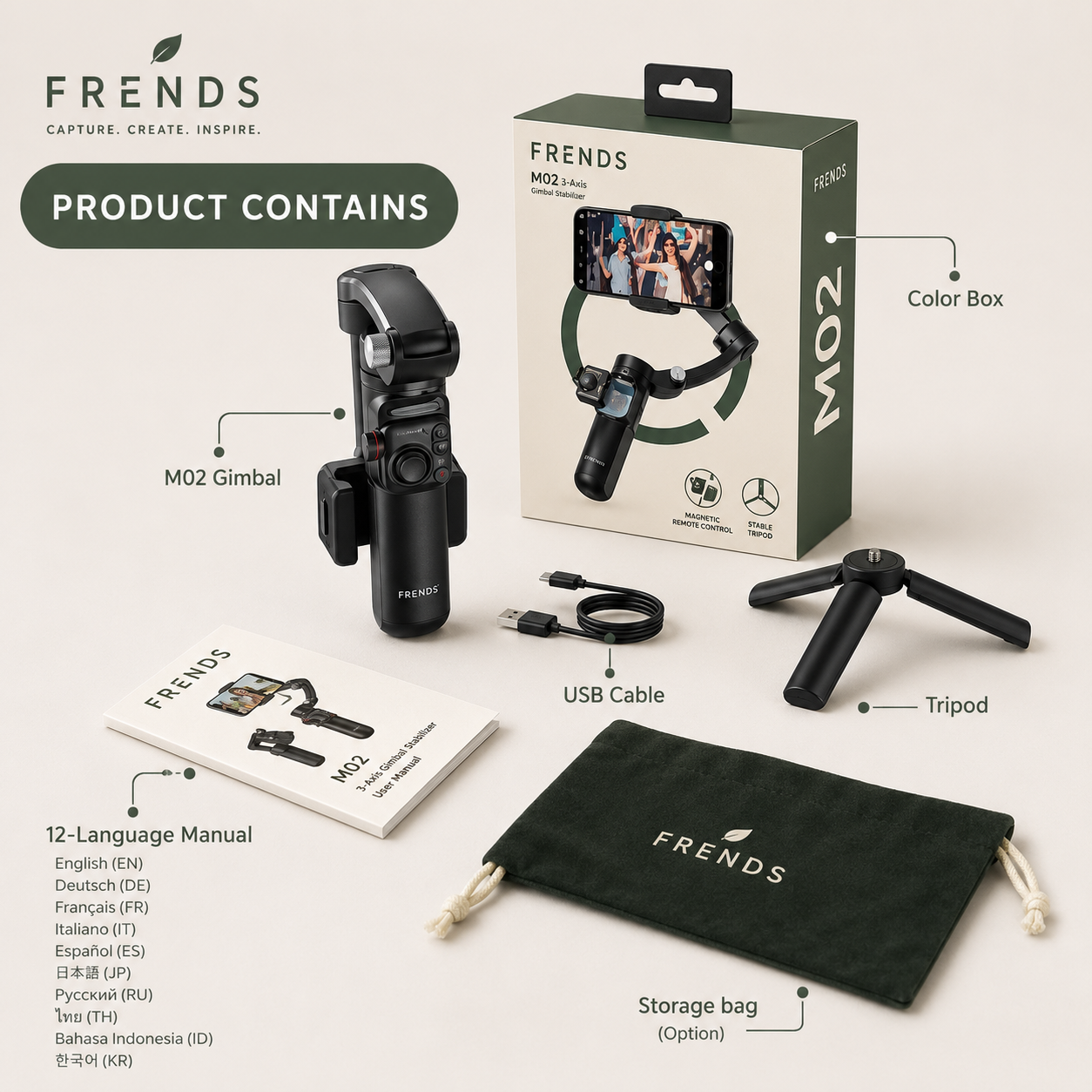 Frends Handheld Gimbal Stabilizer Cell Phone Selfie Tripod M02