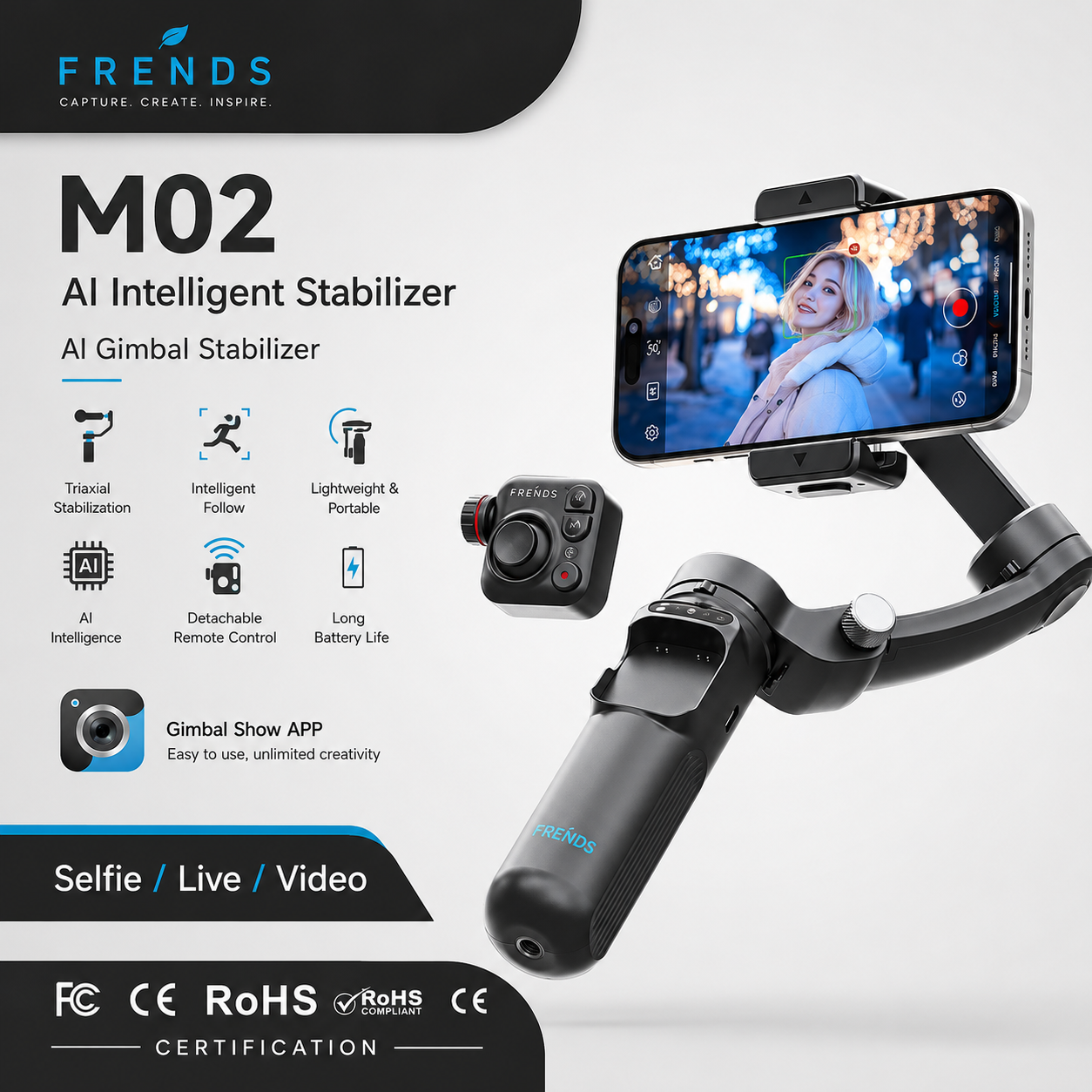 Frends Handheld Gimbal Stabilizer Cell Phone Selfie Tripod M02